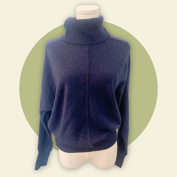 Repeat 100% Merino Wool Dolman Sleeve Turtleneck Sweater in Heather Deep Blue - Picture 1 of 6